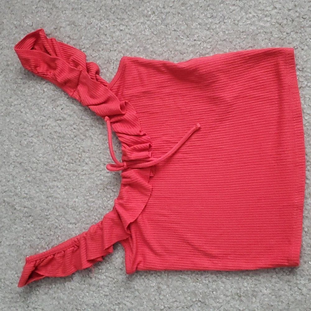 Forever 21 Ribbed Crop Top Ruffle Tank - S